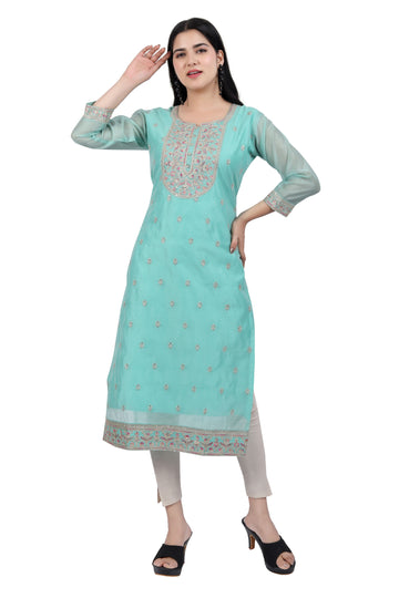 Ethnic Elegance: Shimmer Embroidered Chanderi Silk Kurti