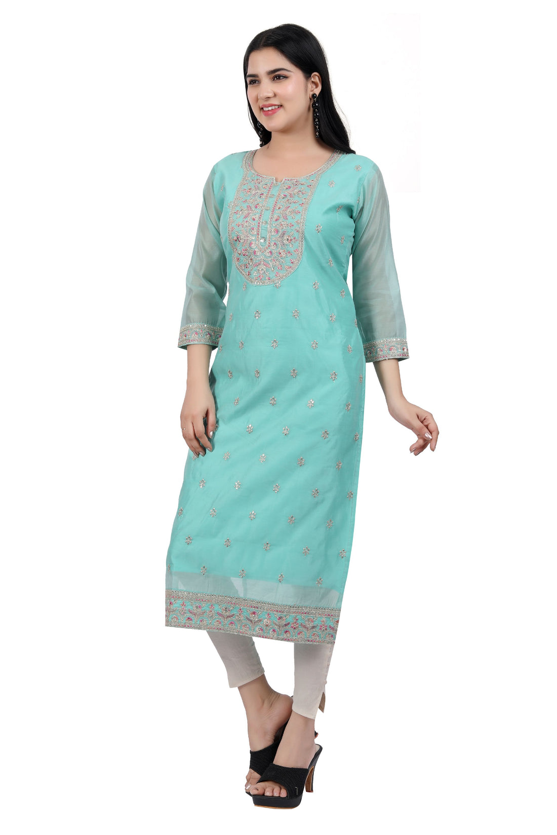 Ethnic Elegance: Shimmer Embroidered Chanderi Silk Kurti